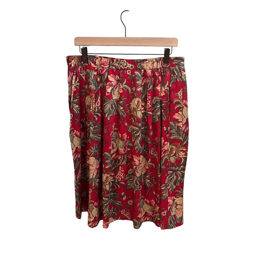 Vintage Susan Bristol Red Floral Rayon Skirt | Cottagecore Boho Midi | Made in U